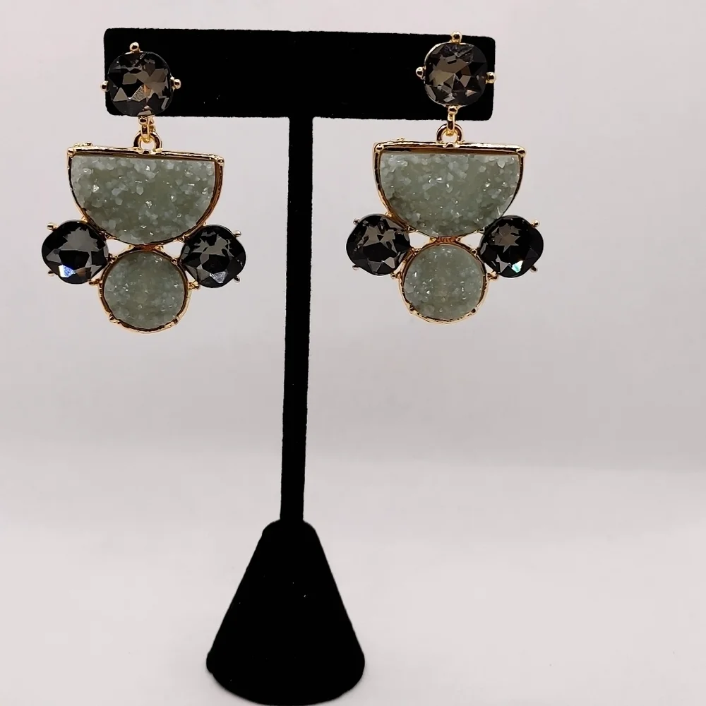 Grey Druzy Stone Drop Earrings - Picture 3 of 8